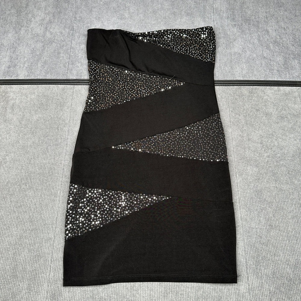 Charlotte Russe Black Sequin Strapless Bodycon Mini Dress Large Clubwear Y2k